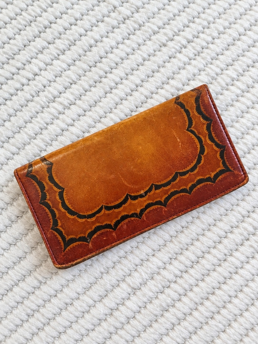 Vintage Western Style Leather Checkbook Wallet